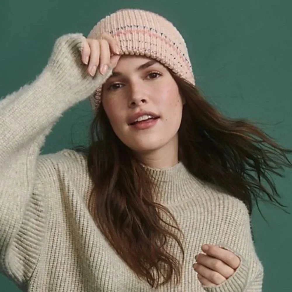 NWT Anthropologie Sherbet Striped Thick Pink  Beanie